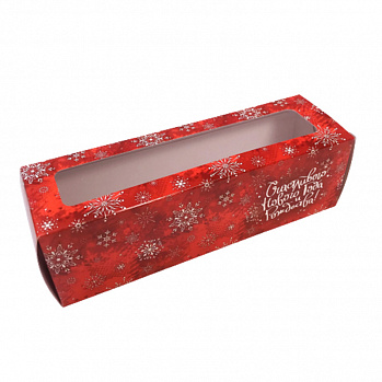 Коробка для макарун "Снежинки" Красная, 18*5,5 см
