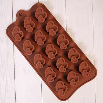 Форма силиконовая для шоколада "Два сердца" 20*10 см, 15 ячеек