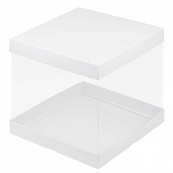 Коробка под торт с прозрачными стенками 26*26*28 см, Белая