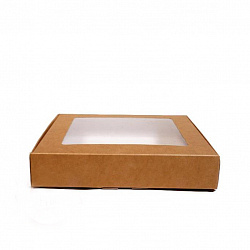 Коробка для печенья 21*21*3 см, Крафт с окном, 50 шт