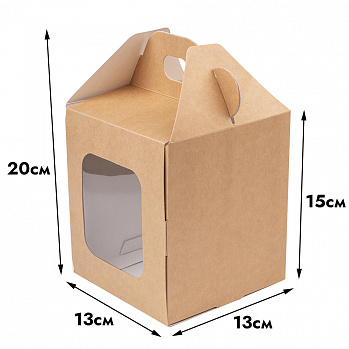 Коробка для кулича с окном с фронтальной загрузкой, крафт 13*13*15 см
