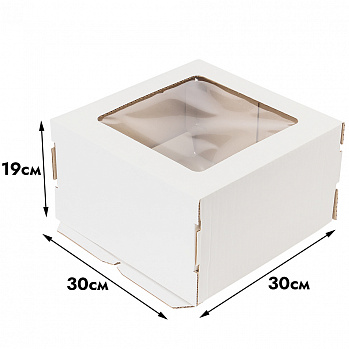 Коробка для торта 30*30*19 см с квадрат.окном (самолет)