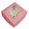 Коробка для 4 капкейков Розовая, с окном фото 2