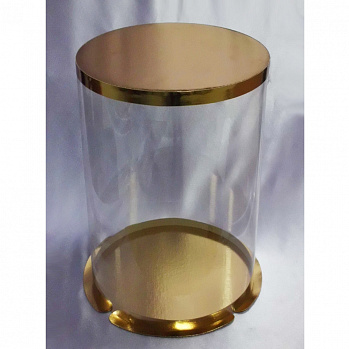 Коробка для торта "Цилиндр" Кристалл, Золотое дно 35 см, высота 42 см