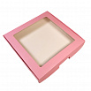 Коробка для печенья 21*21*3 см, Розовая с окном фото 1