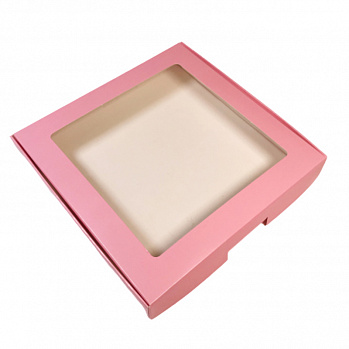 Коробка для печенья 21*21*3 см, Розовая с окном