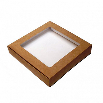 Коробка для печенья 21*21*3 см, Крафт с окном, 50 шт