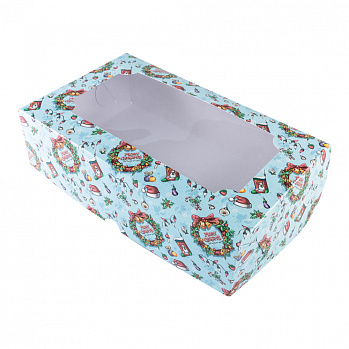 Коробка для зефира "Счастливого рождества" с окном 25*15*7 см