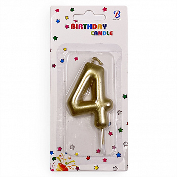 Свеча для торта "Цифра 4", золотая 6 см