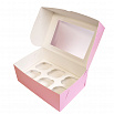 Коробка для 6 капкейков Розовая, с окном фото 1