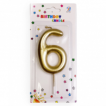 Свеча для торта "Цифра 6", золотая 8,5 см