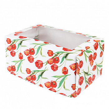 Коробка для 2 капкейков "Красные тюльпаны", с окном