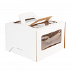 Коробка для торта белая 22*22*15 см, с ручками (окна) фото 2