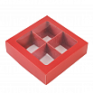 Коробка для 4 конфет с разделителями, Красная с окном фото 2