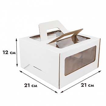 Коробка для торта с ручками 21*21*12 см (с окном)