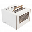 Коробка для торта белая 28*28*20 см, с ручками (окна) фото 5