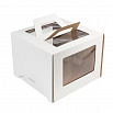 Коробка для торта белая 26*26*20 см, с ручками (окна) фото 5