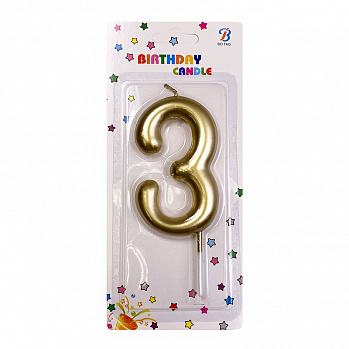 Свеча для торта "Цифра 3", золотая 8,5 см