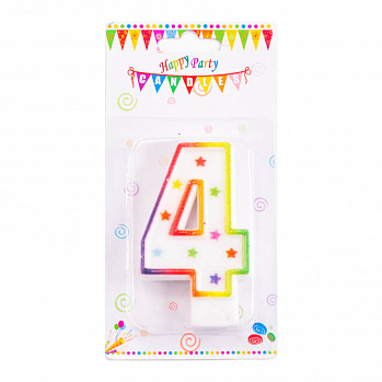 Свеча для торта "Цифра 4", цветная со звездами 7 см