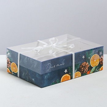 Коробка для 6 капкейков с прозрачной крышкой «Для тебя", апельсинки 16*23*7,5 см
