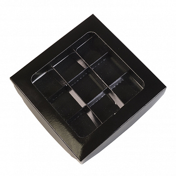 Коробка для конфет,  с окном (черная) 16*16*3 см