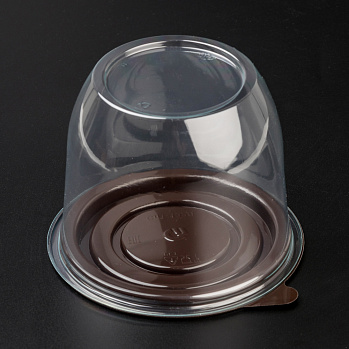 Контейнер для пирожного круглый, коричневое дно, 132*103 мм