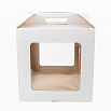 Коробка для торта белая 30*30*30 см, с тремя окнами, с ручками фото 3