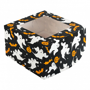 Коробка для 4 капкейков "Хэллоуин", с окном