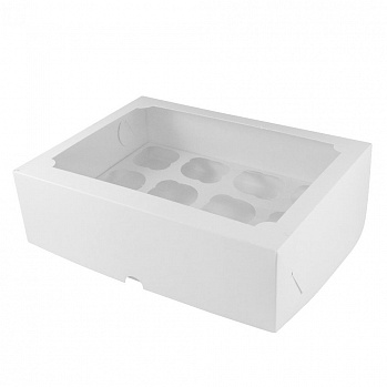 Коробка для 12 капкейков, белая с окном
