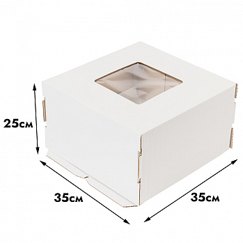 Коробка для торта 35*35*25 см, квадратное окно (самолет)