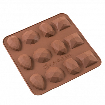 Форма силиконовая для шоколада "Бриллианты", 15*15см,  12 ячеек