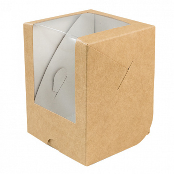Коробка для мини кулича с окном, крафт, 9,5*9,5*12 см