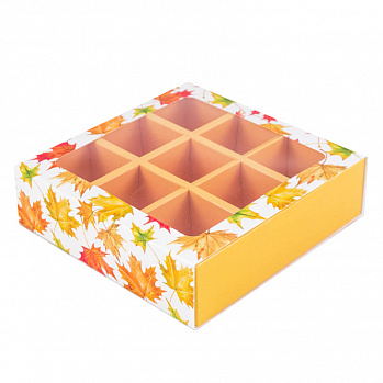 Коробка для 9 конфет с разделителями "Кленовый лист"