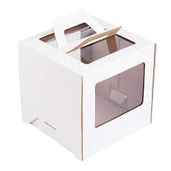Коробка для торта белая 20*20*20 см, с ручками (окна)
