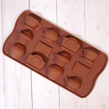 Форма силиконовая для шоколада "Чаепитие" 20*10 см, 12 ячеек