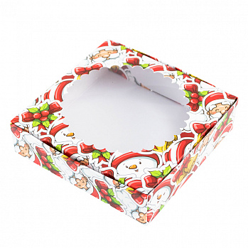 Коробка для печенья "Санта и Снеговик" с окном, 12*12*3 см