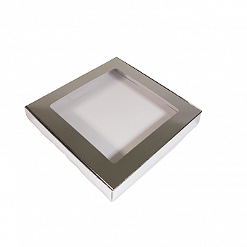 Коробка для печенья 19*19*3 см, Серебряная с окном
