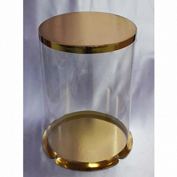 Коробка для торта "Цилиндр" Кристалл, Золотое дно 35 см, высота 28 см