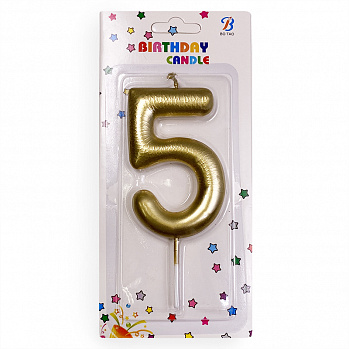 Свеча для торта "Цифра 5", золотая 8,5 см