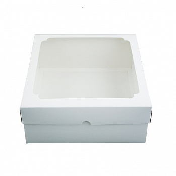 Коробка для печенья 20*20*7 см, белая с окном, плотная