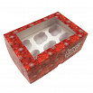 Коробка для 6 капкейков "Снежинки" красная, с окном фото 1