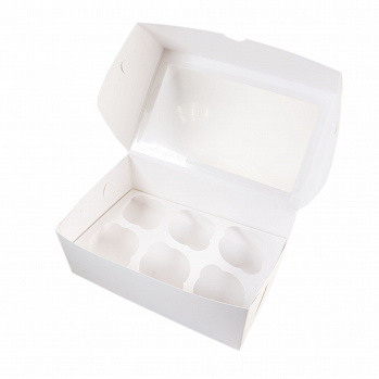 Коробка для капкейков 6 ячеек, Белая с окном