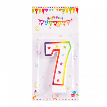 Свеча для торта "Цифра 7", цветная со звездами 7 см