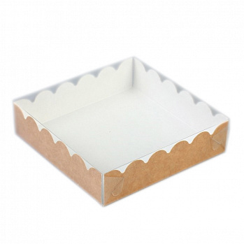 Коробка для печенья 12*12*3 см, Крафт с Прозрачной крышкой