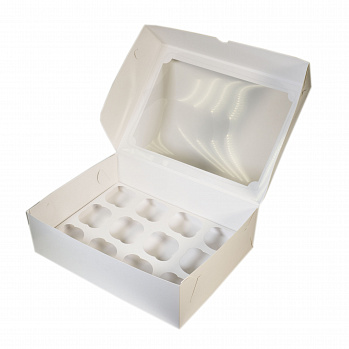 Коробка для капкейков 12 ячеек, Белая с окном
