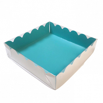 Коробка для печенья 12*12*3 см, Голубая с прозрачной крышкой