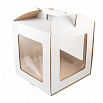 Коробка для торта белая 30*30*30 см, с тремя окнами, с ручками фото 4