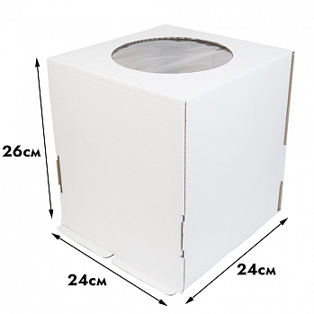 Коробка для торта картонная 24*24*26 см (с круглым окном)