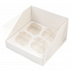 Коробка для 4 капкейков, белая с прозрачной крышкой фото 1