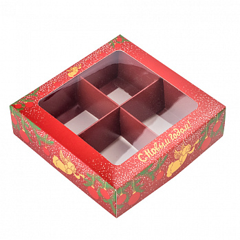 Коробка для 4 конфет "С Новым годом ангел", с окном